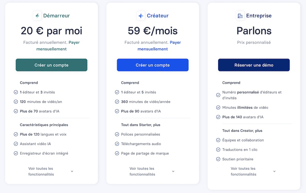 abonnements synthesia ia prix